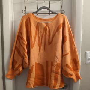 New! SHEIN Women's Orange Abstract Print Knit Sweater 3X Dolman Sleeve Knit Cuff